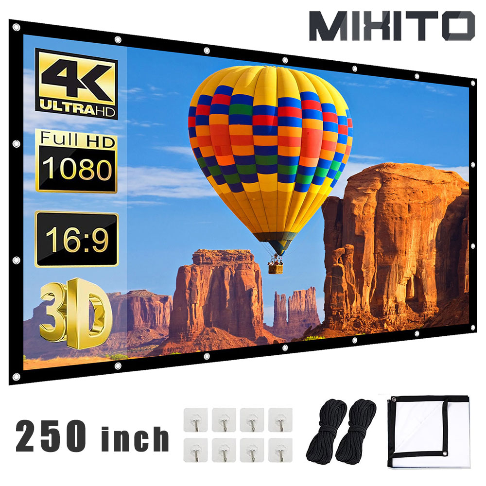 Projector Screen 100 Inch - Mixito-高密度ソフトプロジェクタースクリーン、しわのない、ポータブル、折りたたみ式、屋内、屋外、映画、250インチ、白