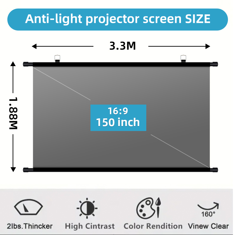 Projector Screen 100 Inch - 150 インチ 16:9 アンチライトプロジェクタースクリーン ウォールマウント パンチフリー
