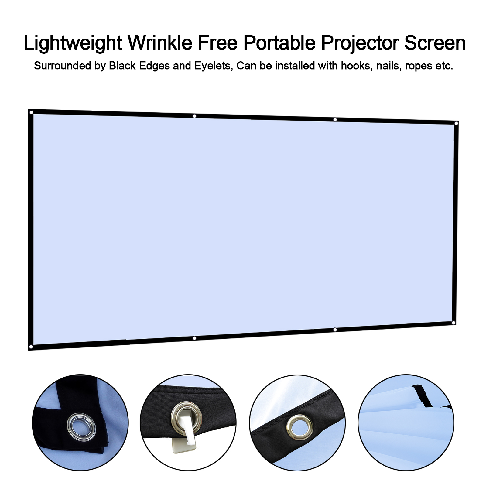 Projector Screen 100 Inch - ポータブルしわのない軽量プロジェクタースクリーン,屋外家庭用,フロントおよびリアプロジェクションカーテン生地,16:9, 60, 72, 100, 120, 150インチ