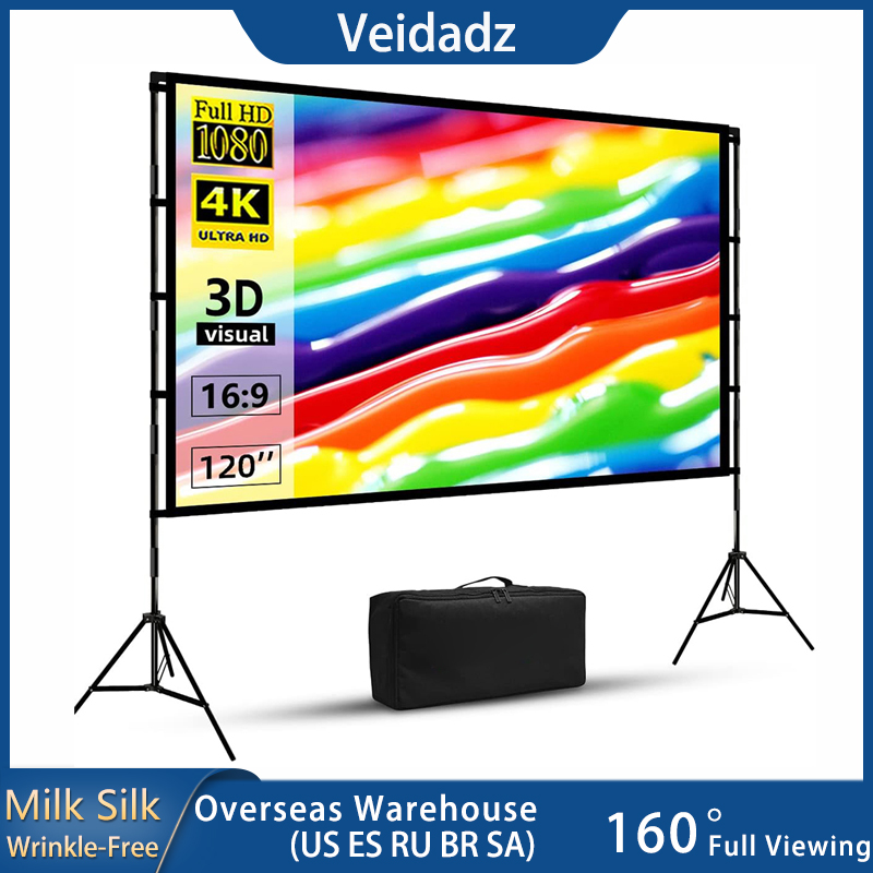 Projector Screen 100 Inch - Veidadz-ソフトホワイトプロジェクタースクリーン,60 84 100 120 インチフレームレスデバイス,キャリングバッグ付き,折りたたみ式,ダブル三脚,屋外での使用