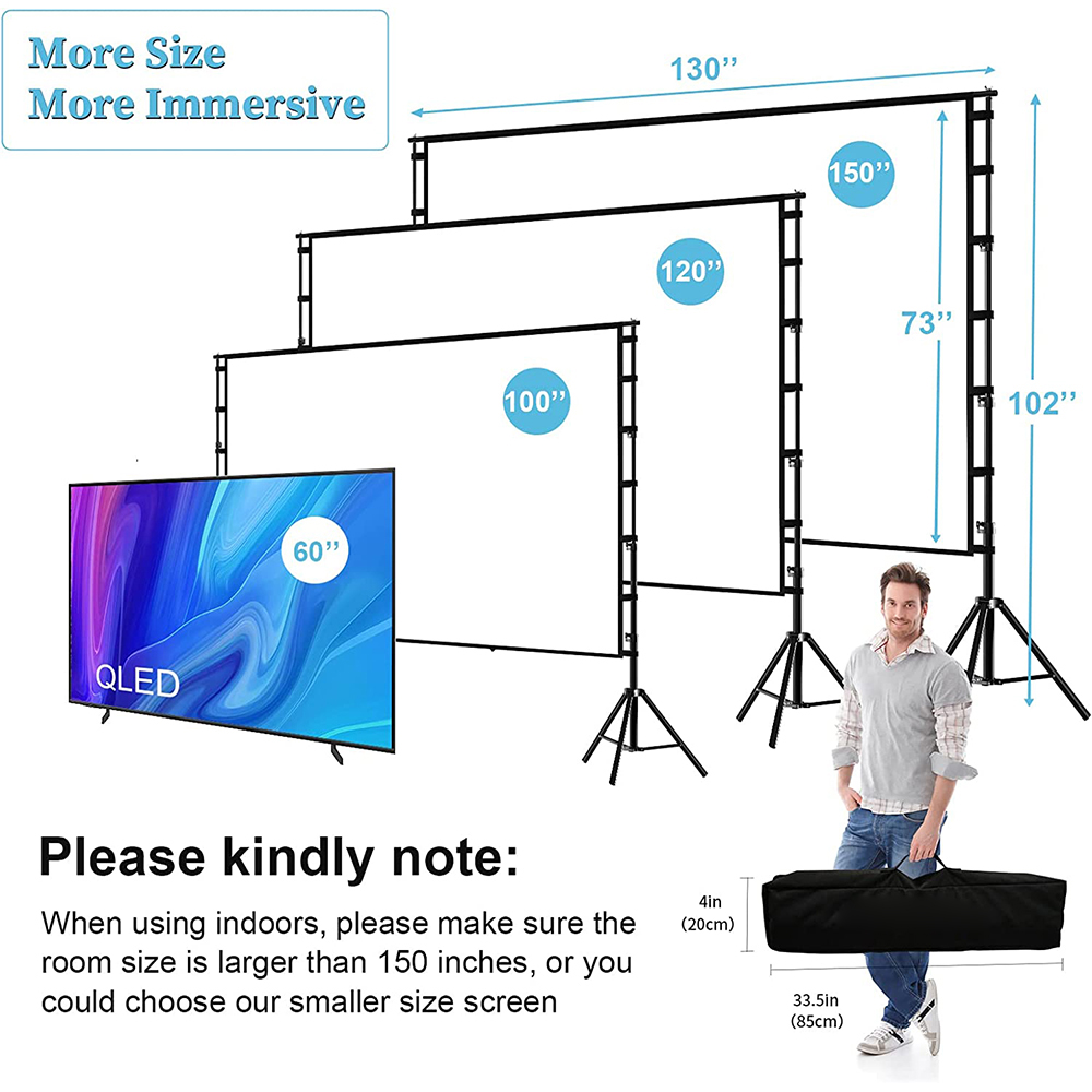スタンド付きVidadz-プロジェクタースクリーン、白いしわ - Projector Screen 100 Inch のレビューと価格